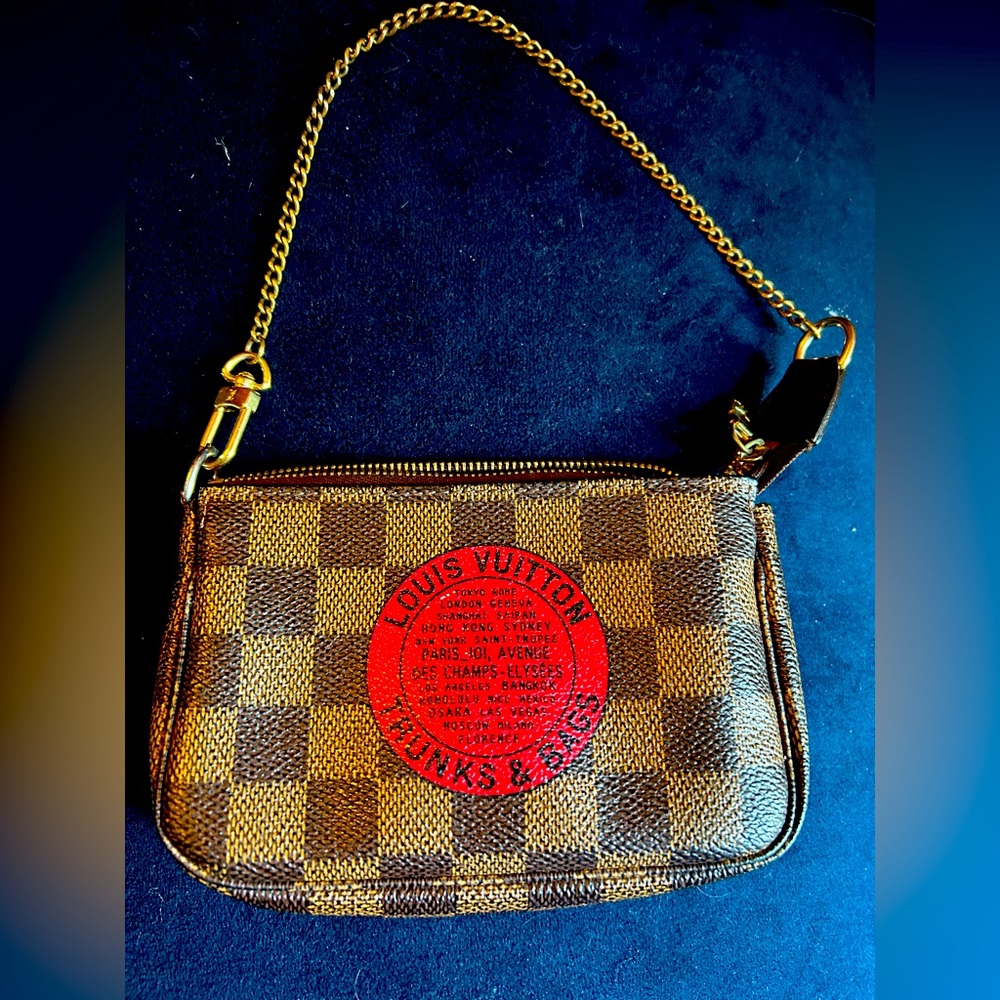 Authentic Louis Vuitton Damier Ebene Canvas Mini Pochette Bag, limited edition